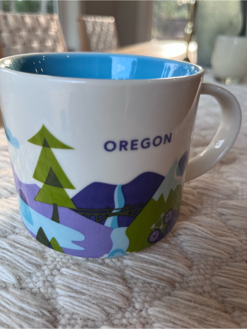 NWOT Starbucks Oregon Scenic Mug — Blue Interior with Green & Purple Landscape